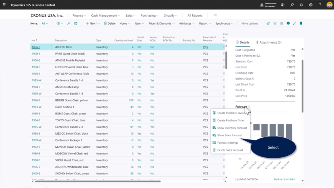 AI Sales and Inventory Forecast in Business Central