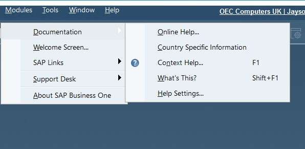 SAP-B1-menu-bar-help