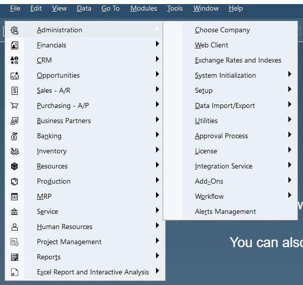 SAP-B1-menu-bar-modules