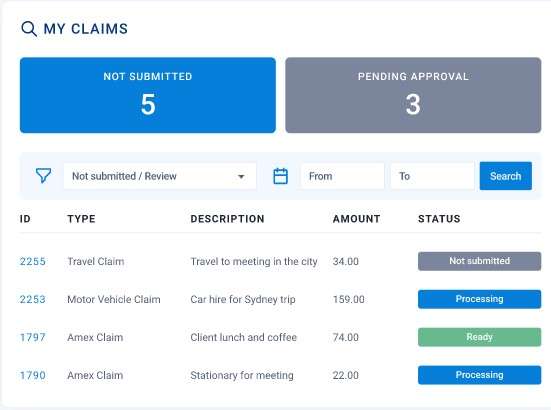 Expense Manager My Claims