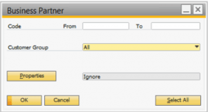 SAP Business One Input prompts business partner