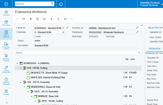 MYOB Acumatica BOM Screen