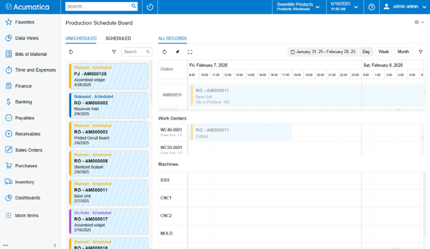 MYOB Acumatica Production Schedule