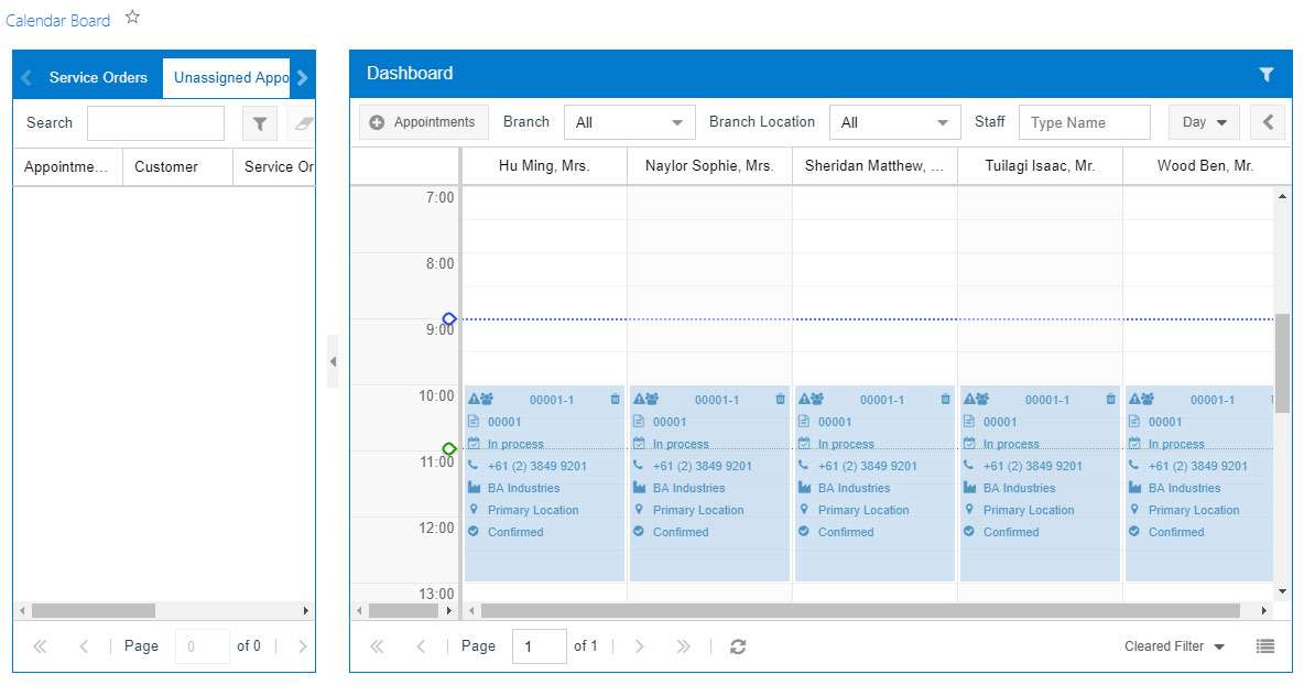 MYOB Advanced Field Service Calendar