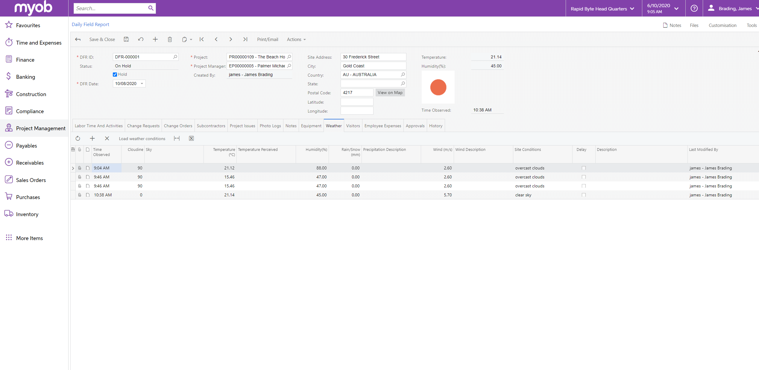 Project Management - MYOB Advanced Construction