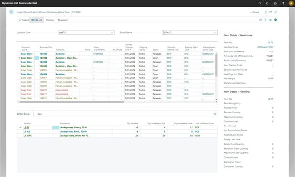 Order-Fulfillment-Worksheet for Dynamics 365 Business Central