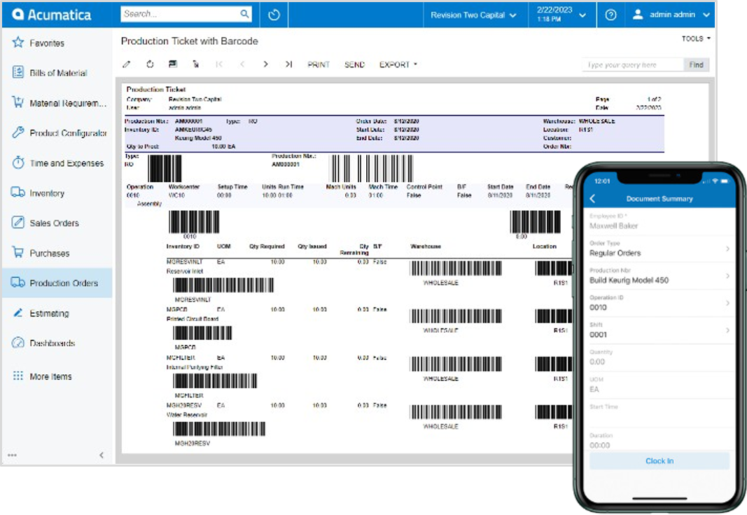 MYOB Acumatica Manufacturing Data Collection